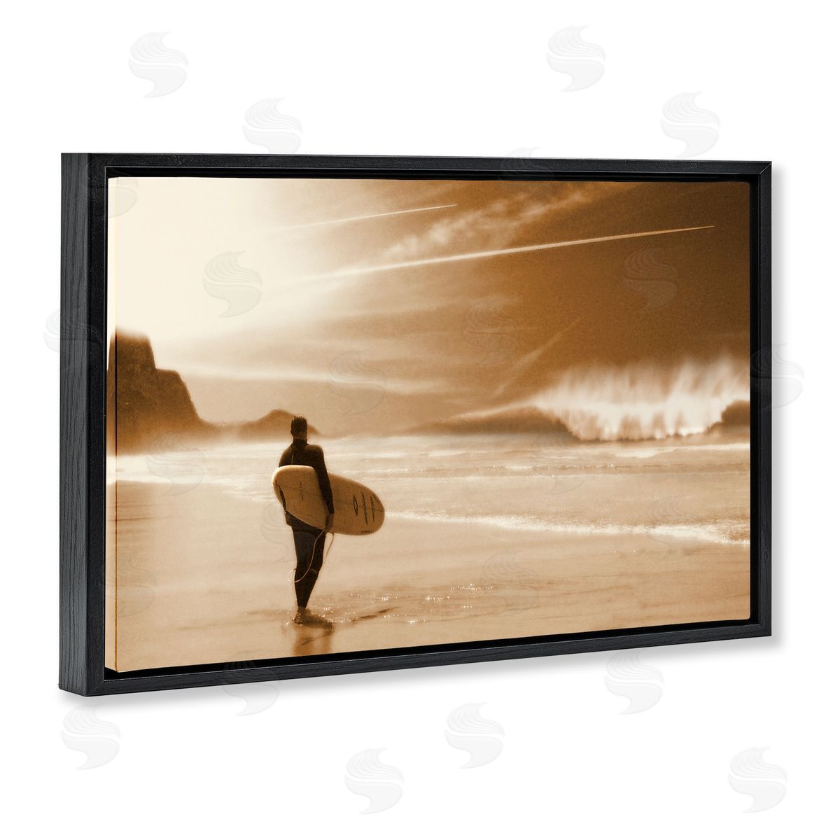 Out Of The Sun Surfer Black Floating Frame Canvas Wall Art, Home Decor by Noah Bay