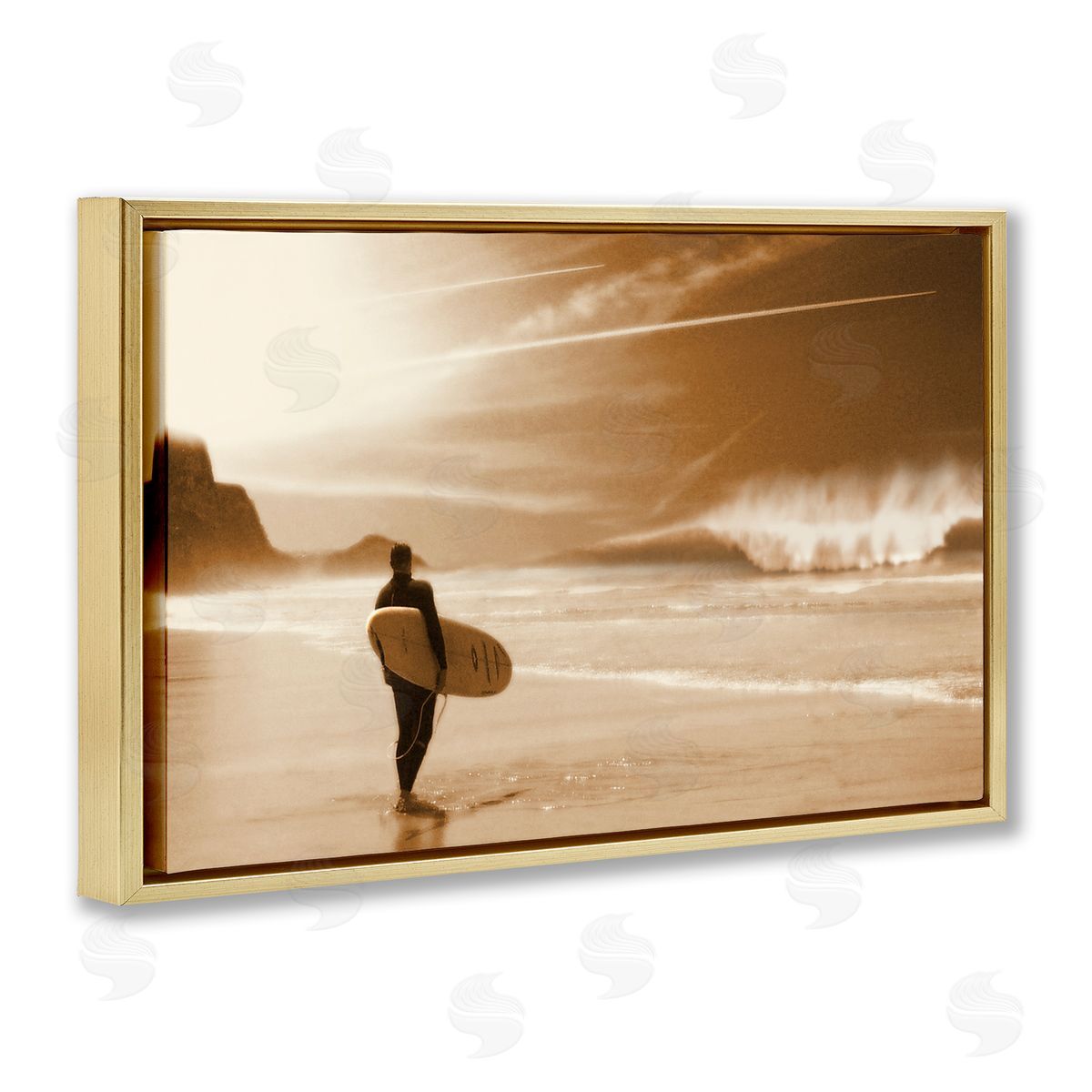 Out Of The Sun Surfer Gold Floating Frame Canvas Wall Art, Home Decor by Noah Bay