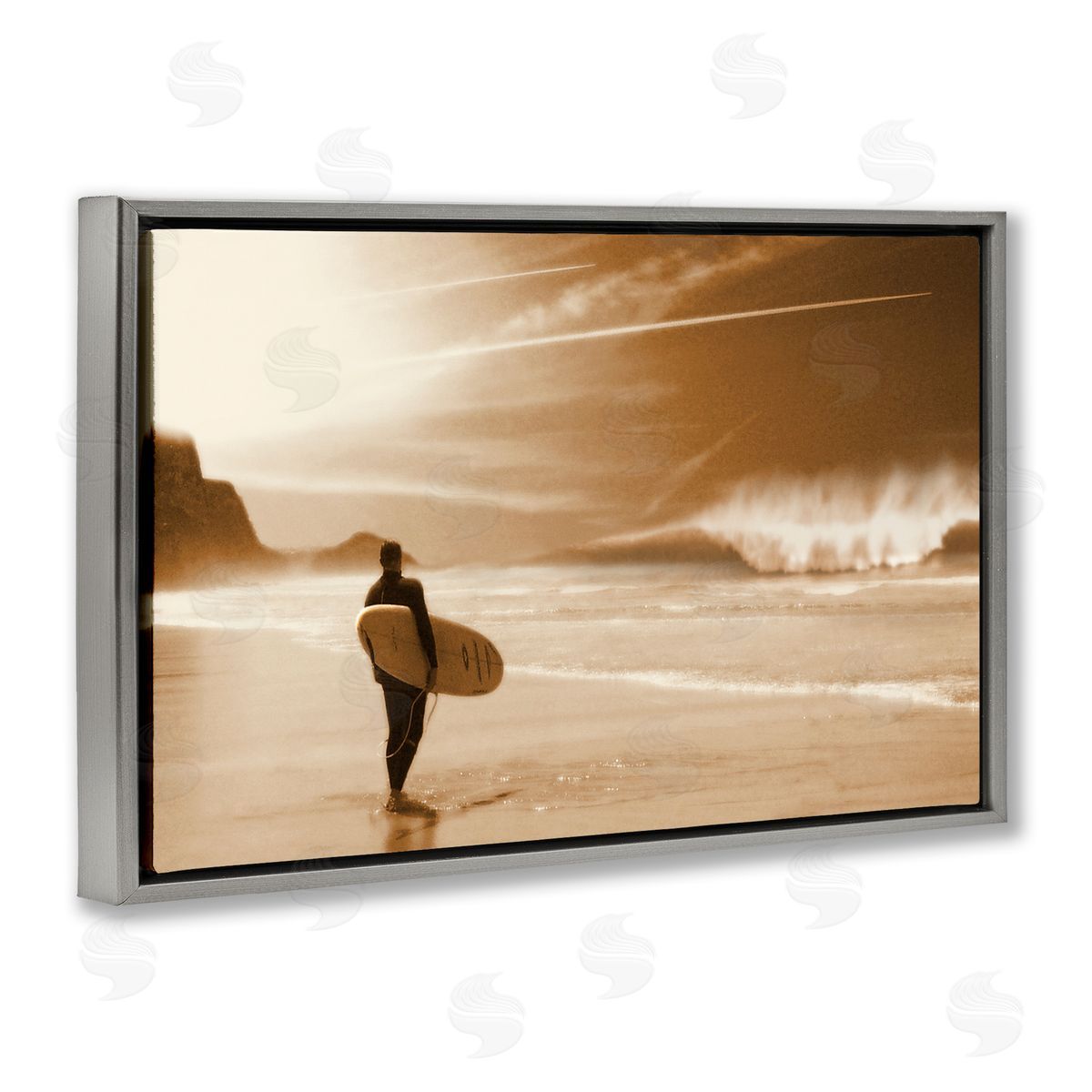 Out Of The Sun Surfer Grey Floating Frame Canvas Wall Art, Home Decor by Noah Bay