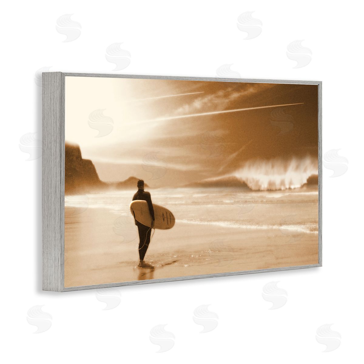 Out Of The Sun Surfer Grey Frame Print Wall Art, Home Decor by Noah Bay