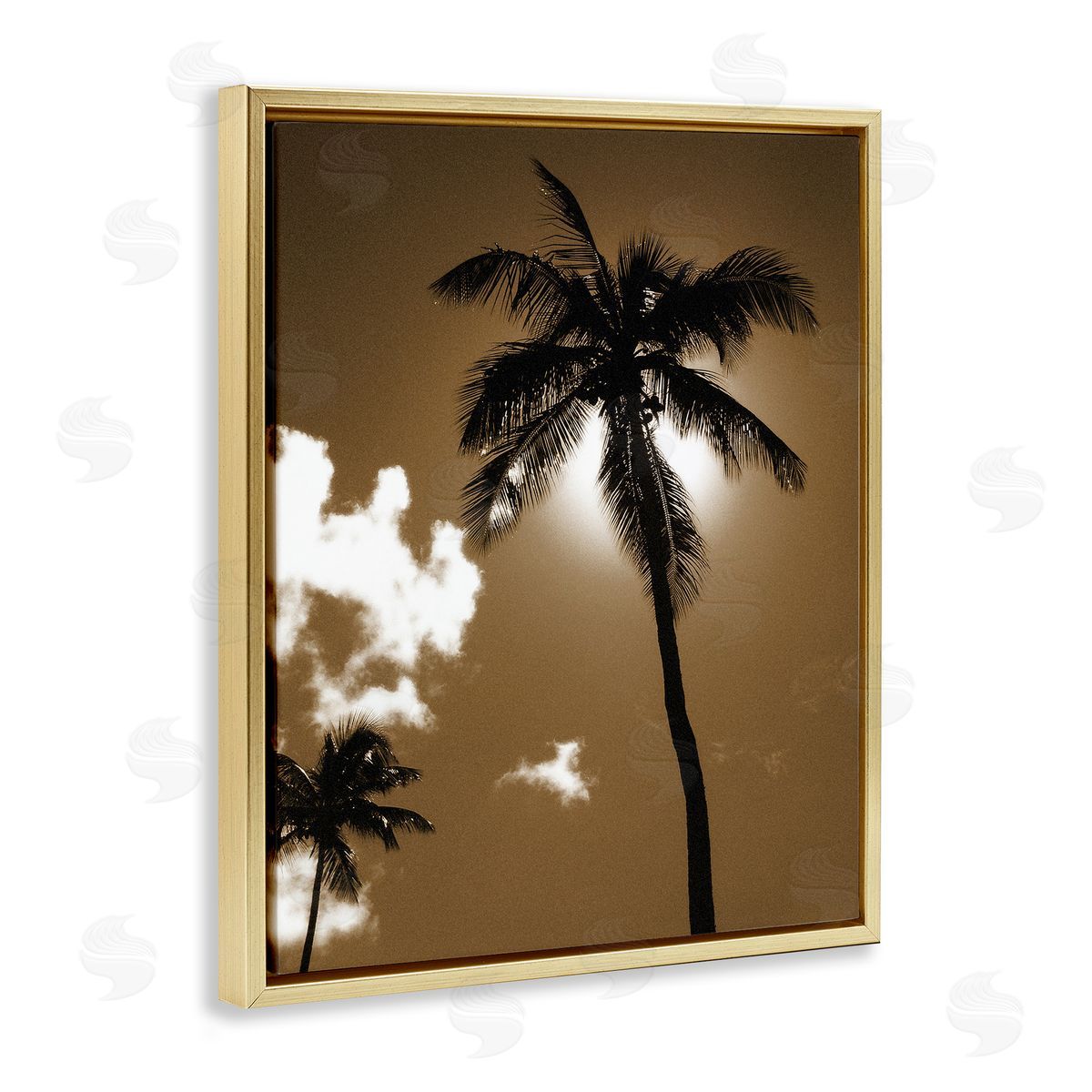 Sunlight Through Palms Gold Floating Frame Canvas Wall Art, Home Decor by Noah Bay