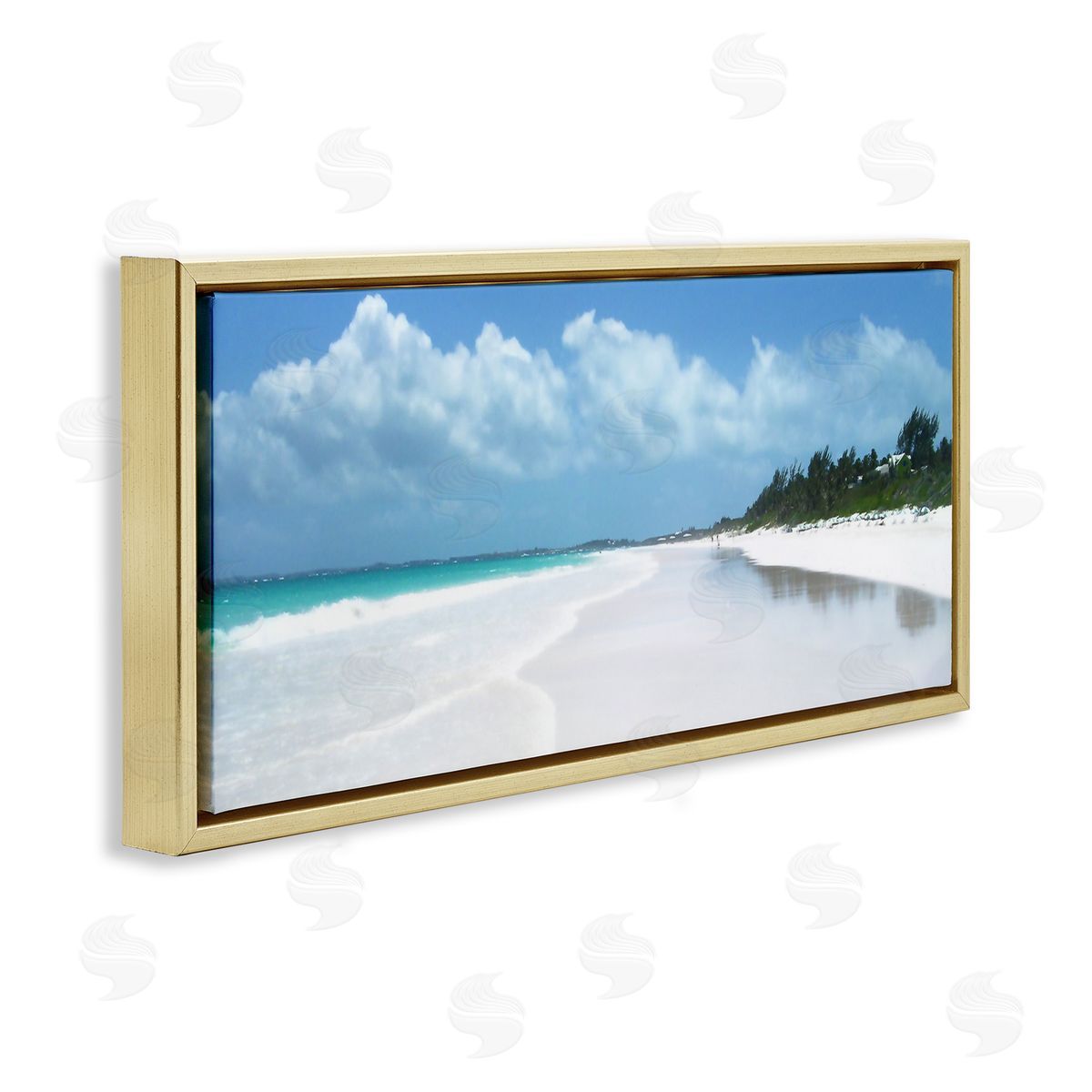 Pink Sands Shore Gold Floating Frame Canvas Wall Art, Home Decor by Noah Bay