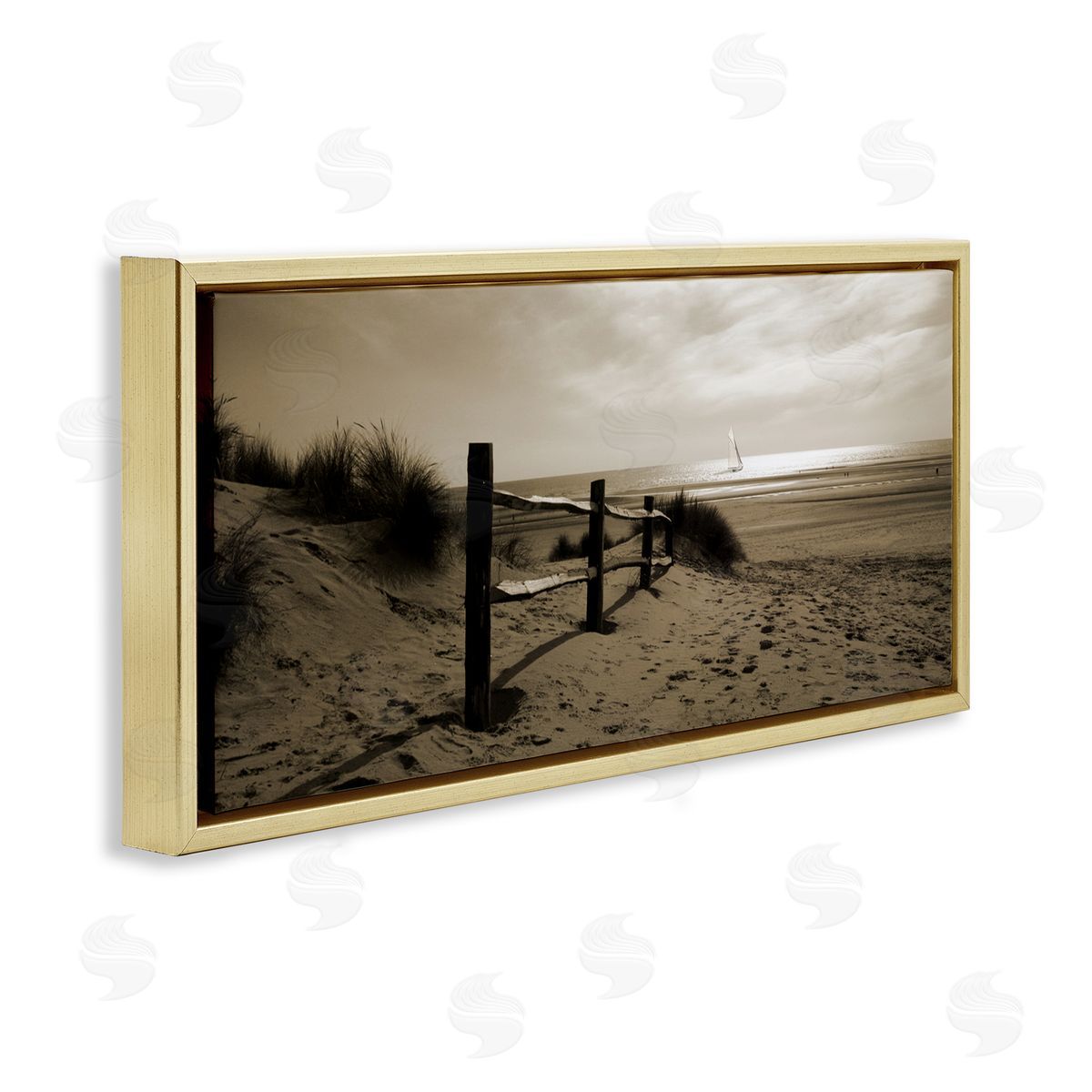 Open Water Beach Gold Floating Frame Canvas Wall Art, Home Decor by Noah Bay