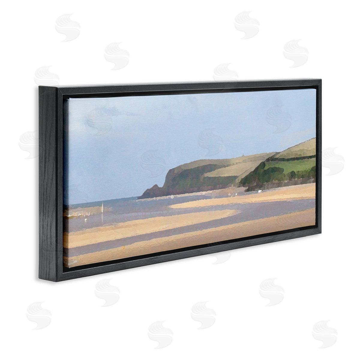 Sunlit Sands Beach Black Floating Frame Canvas Wall Art, Home Decor by Noah Bay