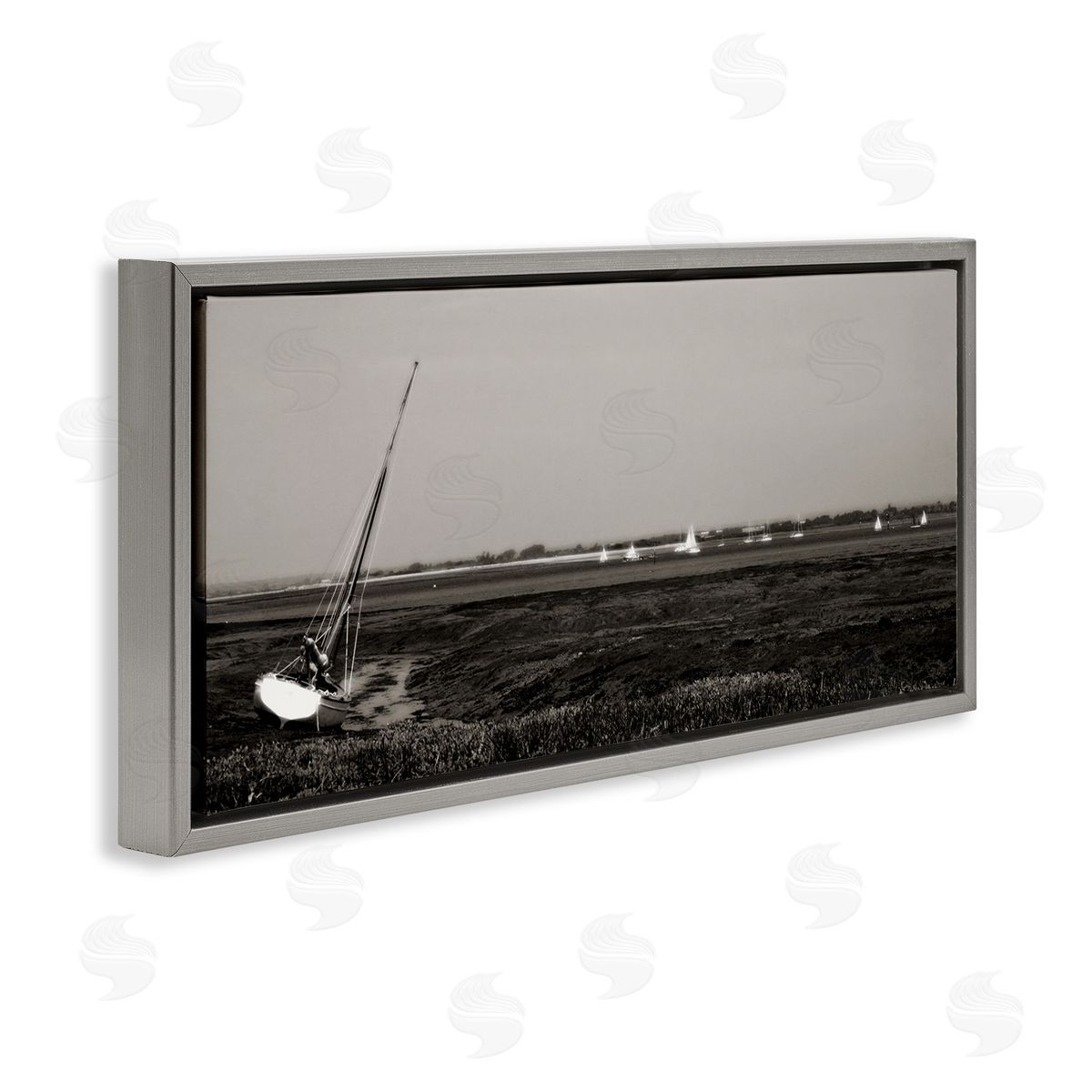 Boating Towards Hayling Grey Floating Frame Canvas Wall Art, Home Decor by Noah Bay
