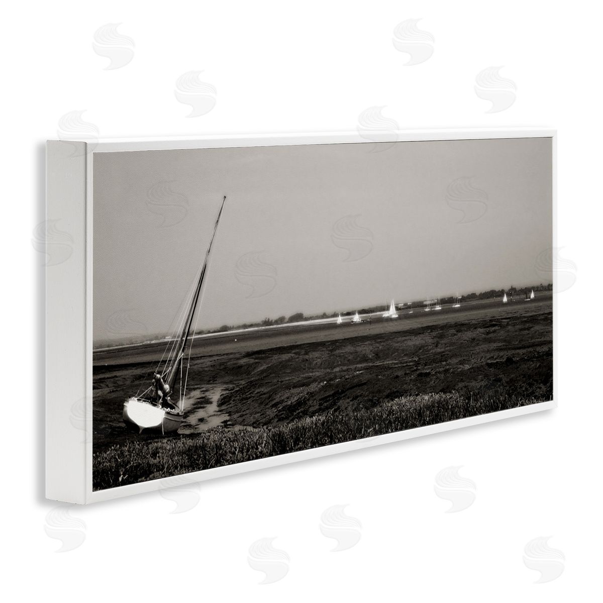 Boating Towards Hayling White Frame Print Wall Art, Home Decor by Noah Bay