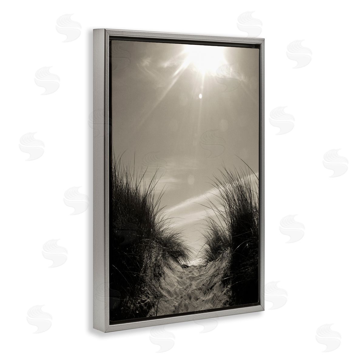 Dune Valley Landscape Grey Floating Frame Canvas Wall Art, Home Decor by Noah Bay