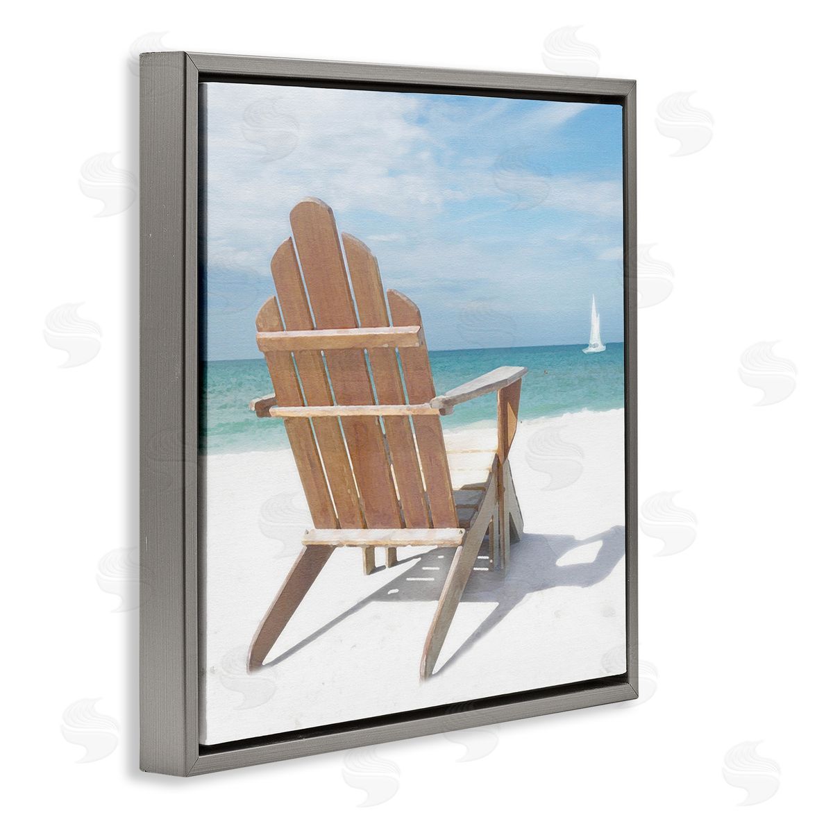 View West Beach Chair Grey Floating Frame Canvas Wall Art, Home Decor by Noah Bay
