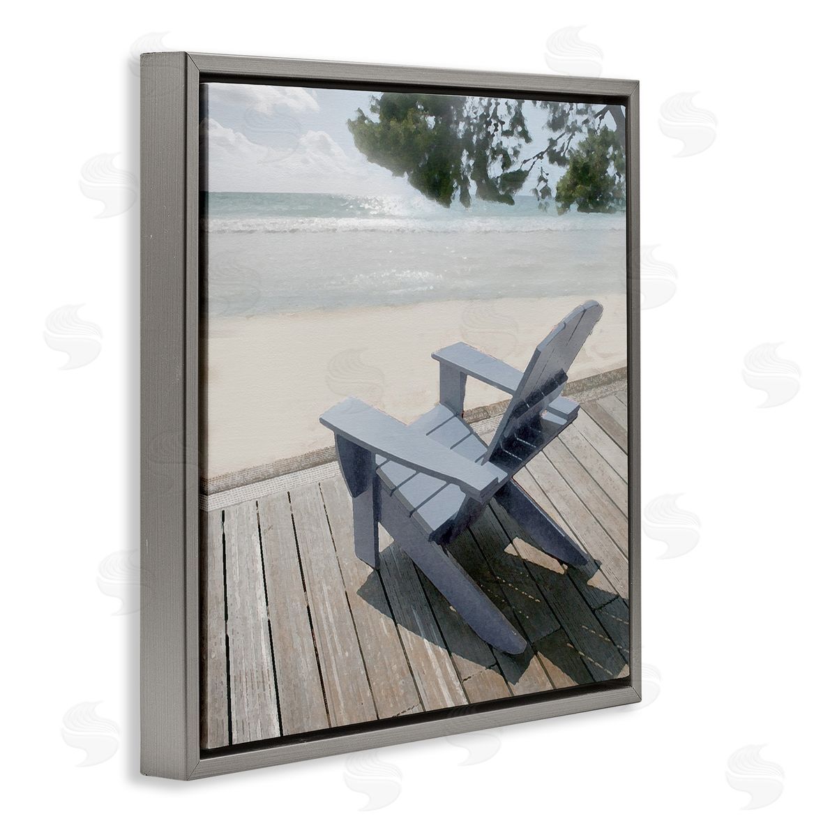 Greek Chair Beach Landscape Grey Floating Frame Canvas Wall Art, Home Decor by Noah Bay