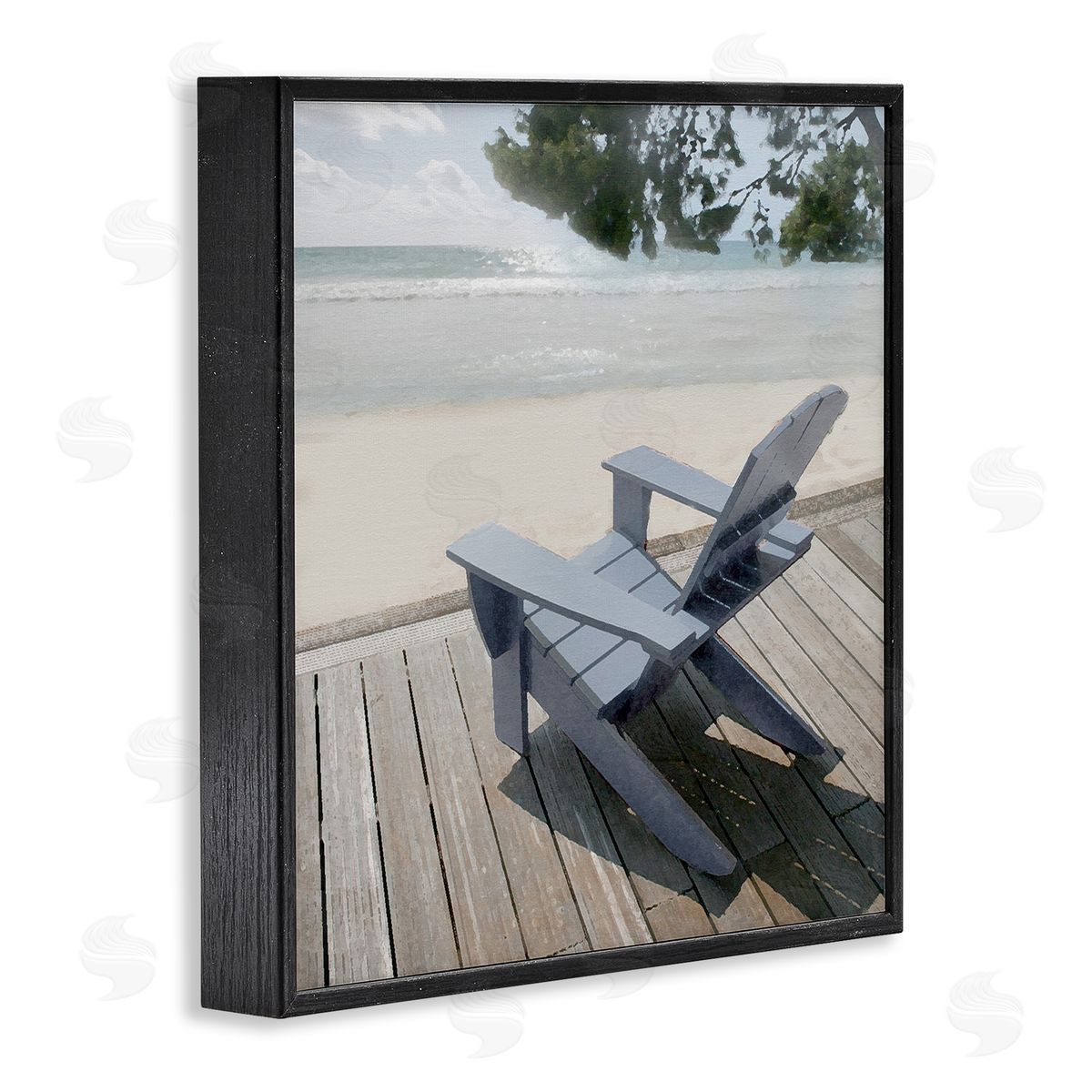 Greek Chair Beach Landscape Black Frame Print Wall Art, Home Decor by Noah Bay
