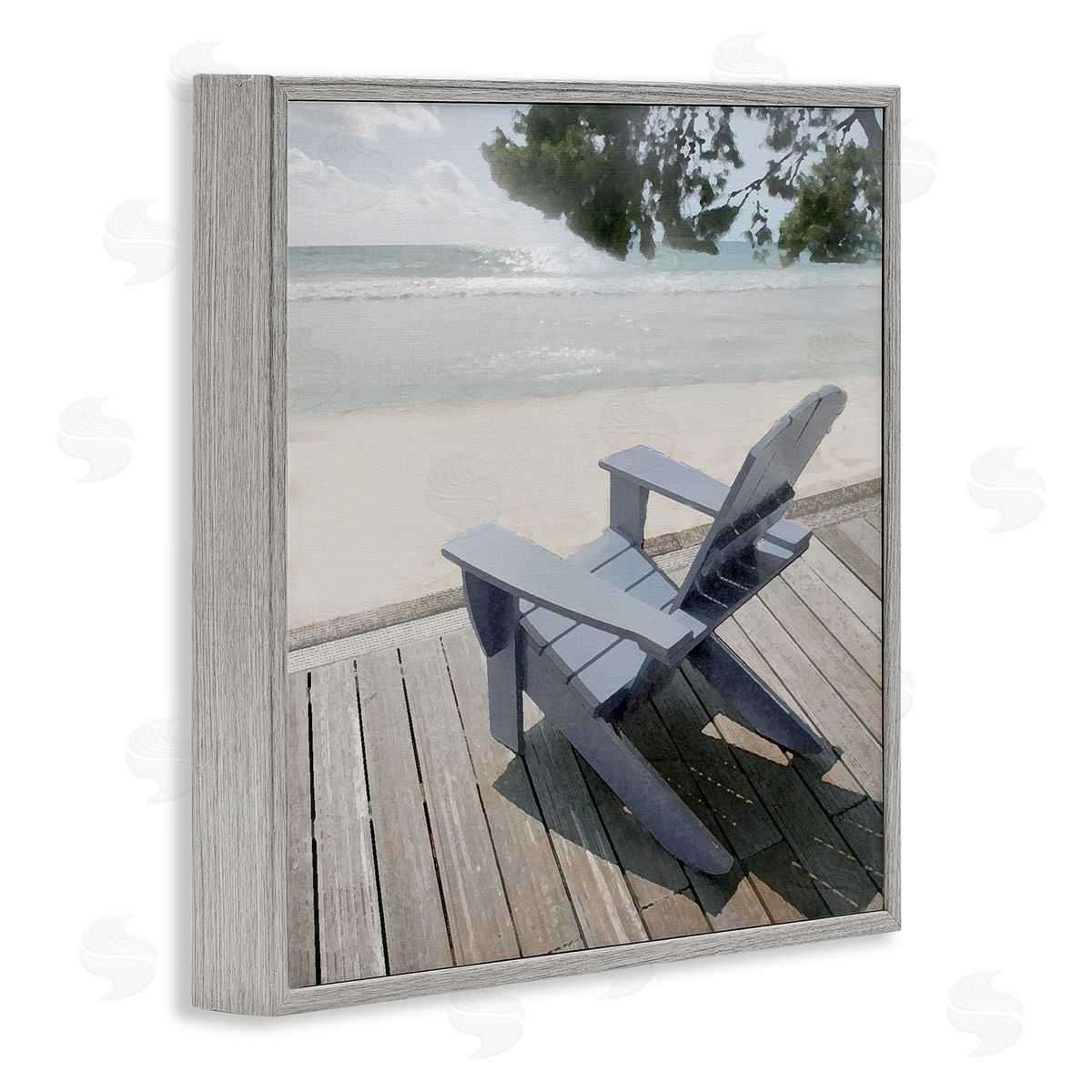 Greek Chair Beach Landscape Grey Frame Print Wall Art, Home Decor by Noah Bay
