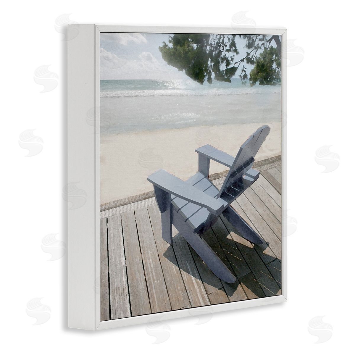 Greek Chair Beach Landscape White Frame Print Wall Art, Home Decor by Noah Bay