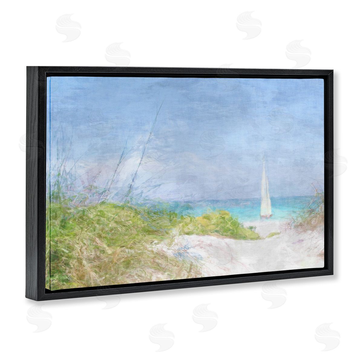 Solitary Yacht Seascape Black Floating Frame Canvas Wall Art, Home Decor by Noah Bay