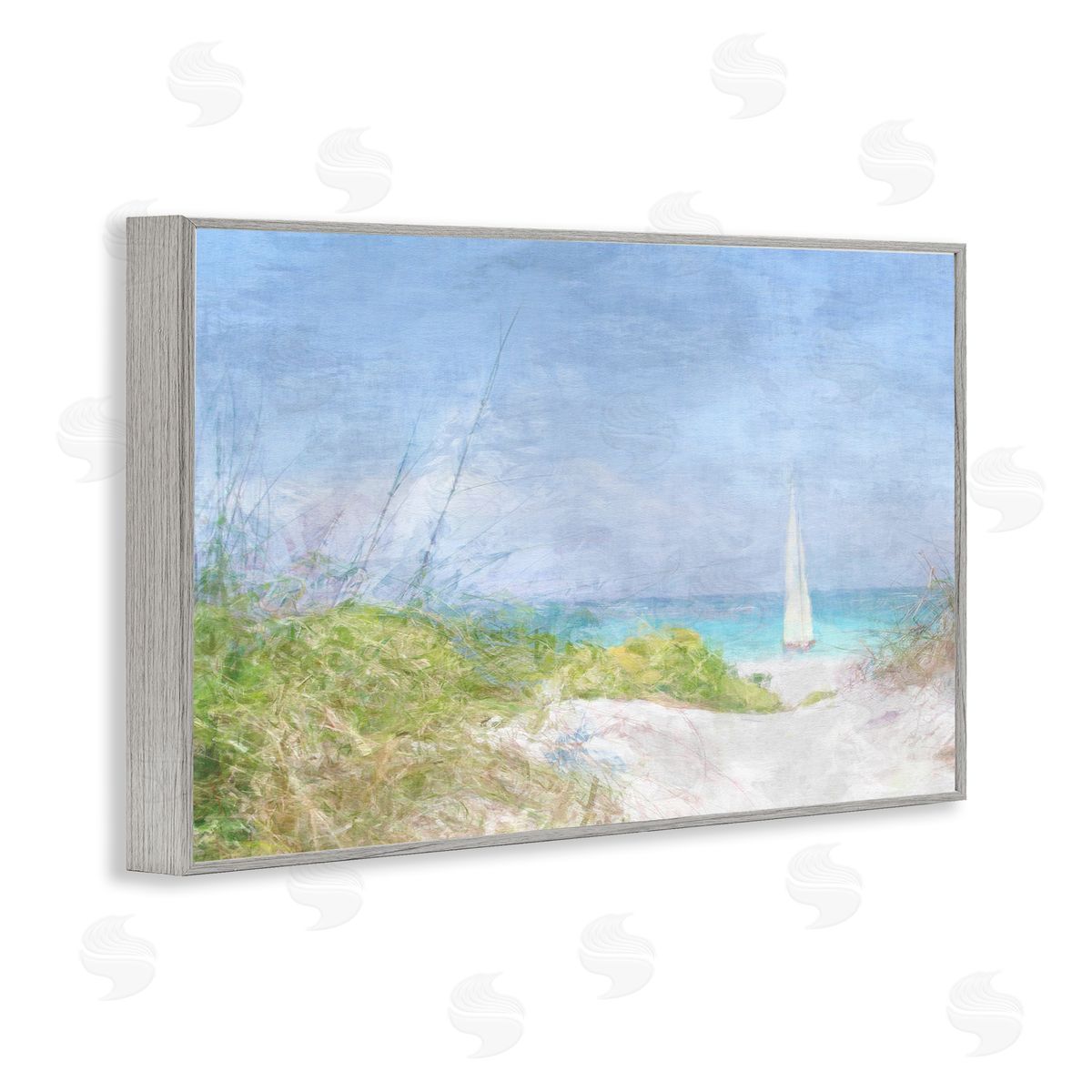 Solitary Yacht Seascape Grey Frame Print Wall Art, Home Decor by Noah Bay