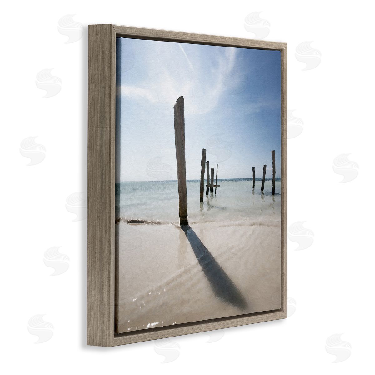 Eight Beach Posts Brown Floating Frame Canvas Wall Art, Home Decor by Noah Bay
