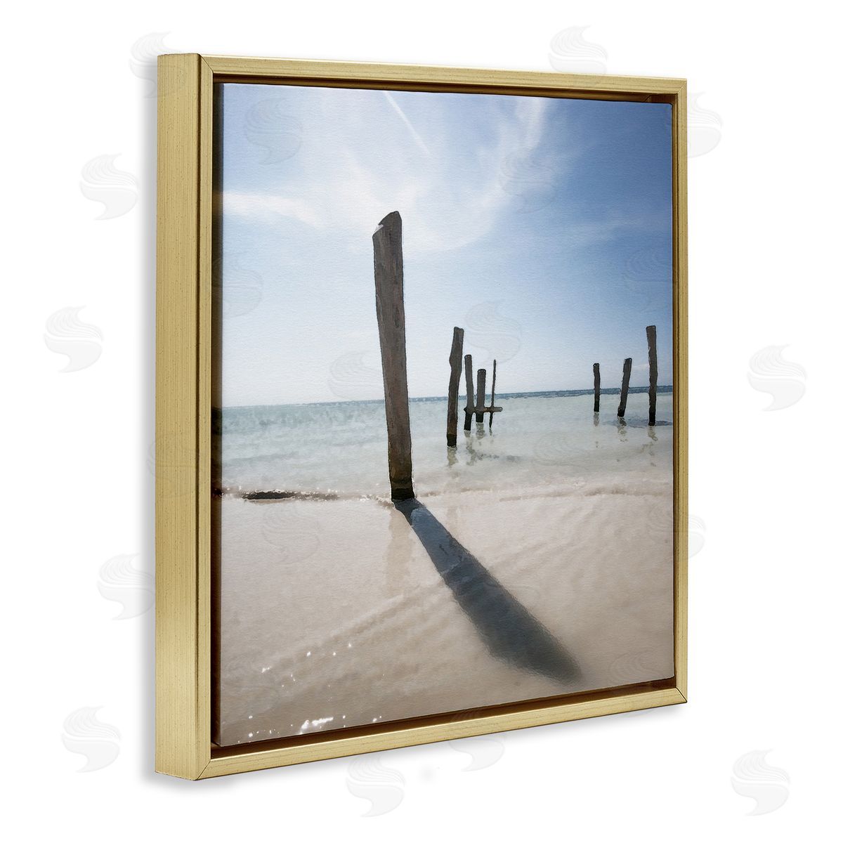 Eight Beach Posts Gold Floating Frame Canvas Wall Art, Home Decor by Noah Bay