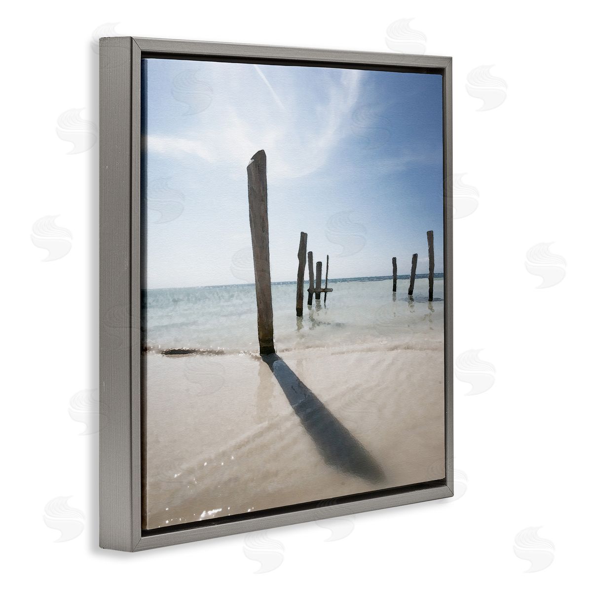 Eight Beach Posts Grey Floating Frame Canvas Wall Art, Home Decor by Noah Bay
