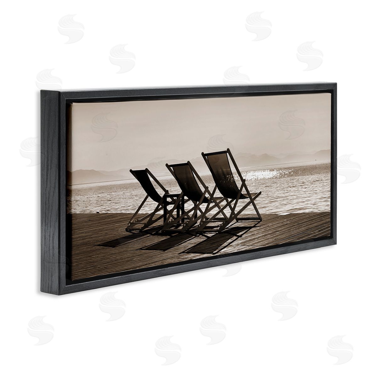 On Deck Beach Chairs Black Floating Frame Canvas Wall Art, Home Decor by Noah Bay