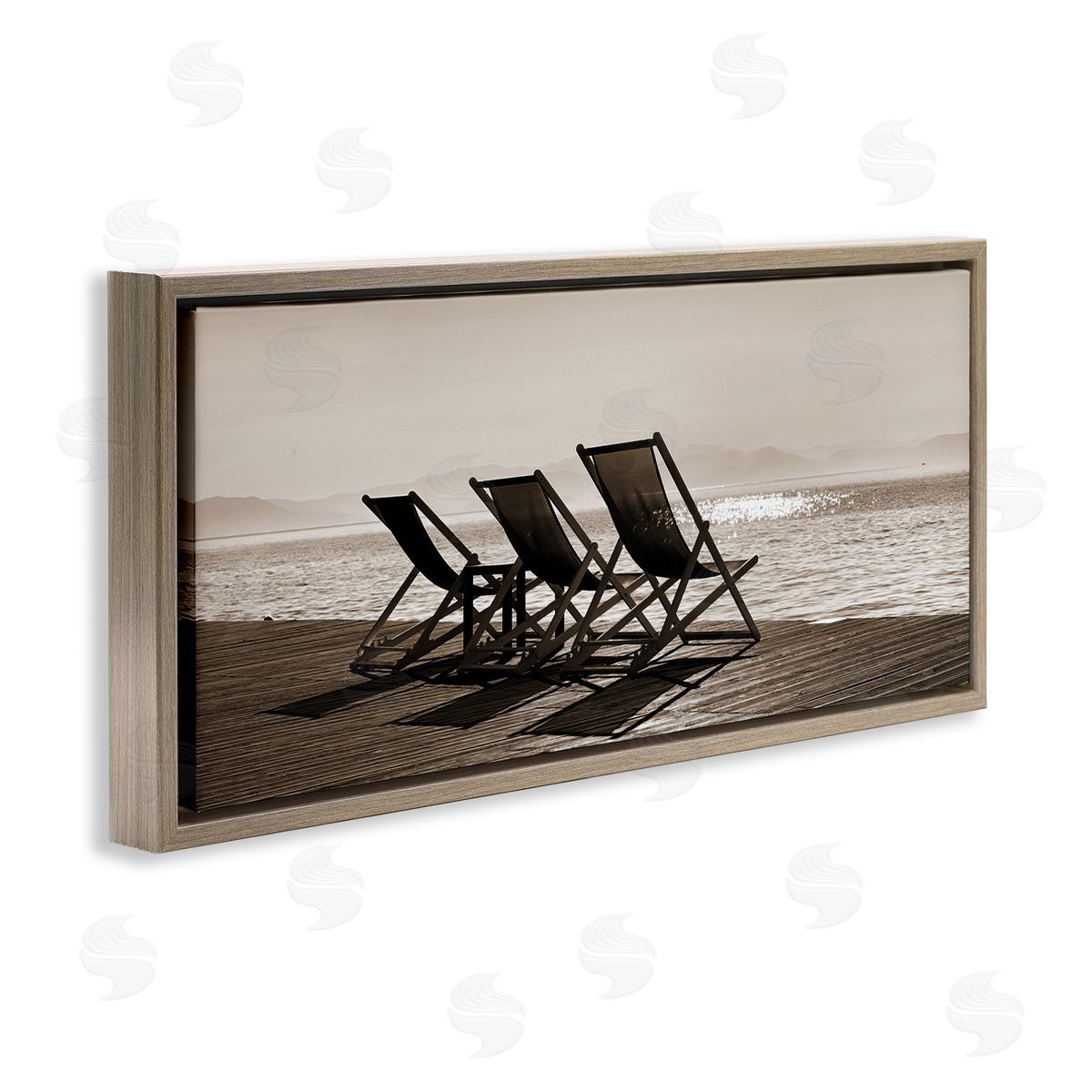 On Deck Beach Chairs Brown Floating Frame Canvas Wall Art, Home Decor by Noah Bay