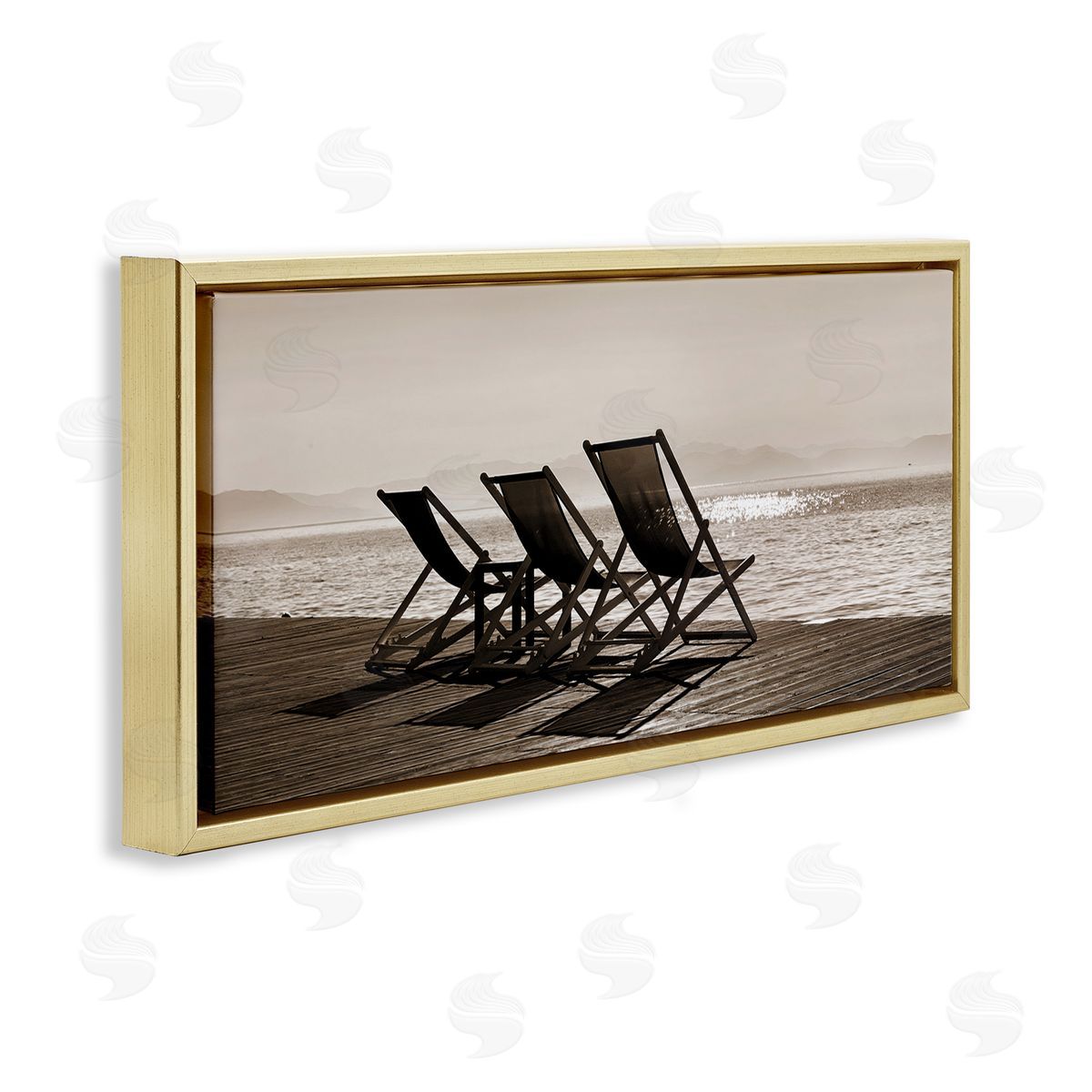On Deck Beach Chairs Gold Floating Frame Canvas Wall Art, Home Decor by Noah Bay