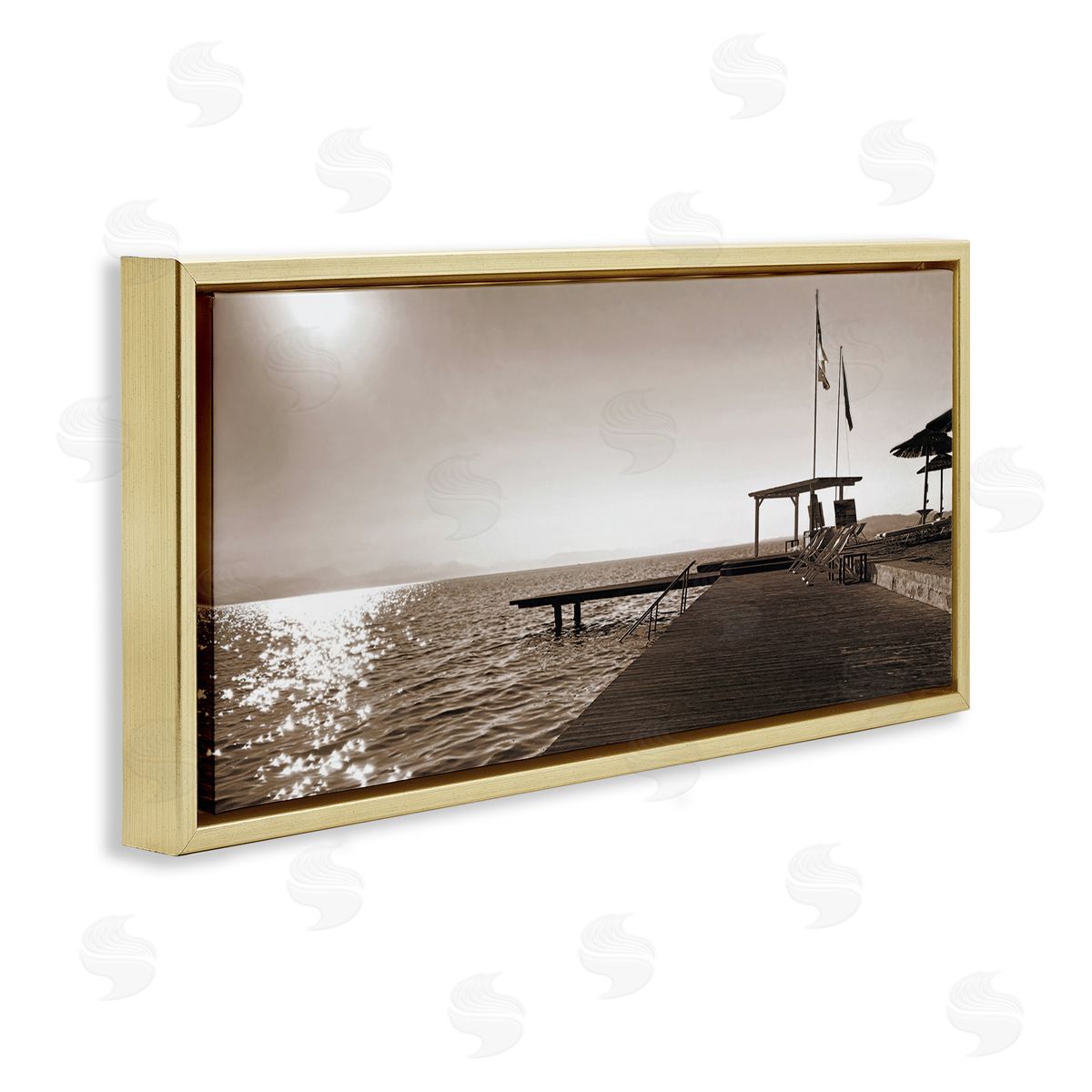 On Deck Summer Scene Gold Floating Frame Canvas Wall Art, Home Decor by Noah Bay