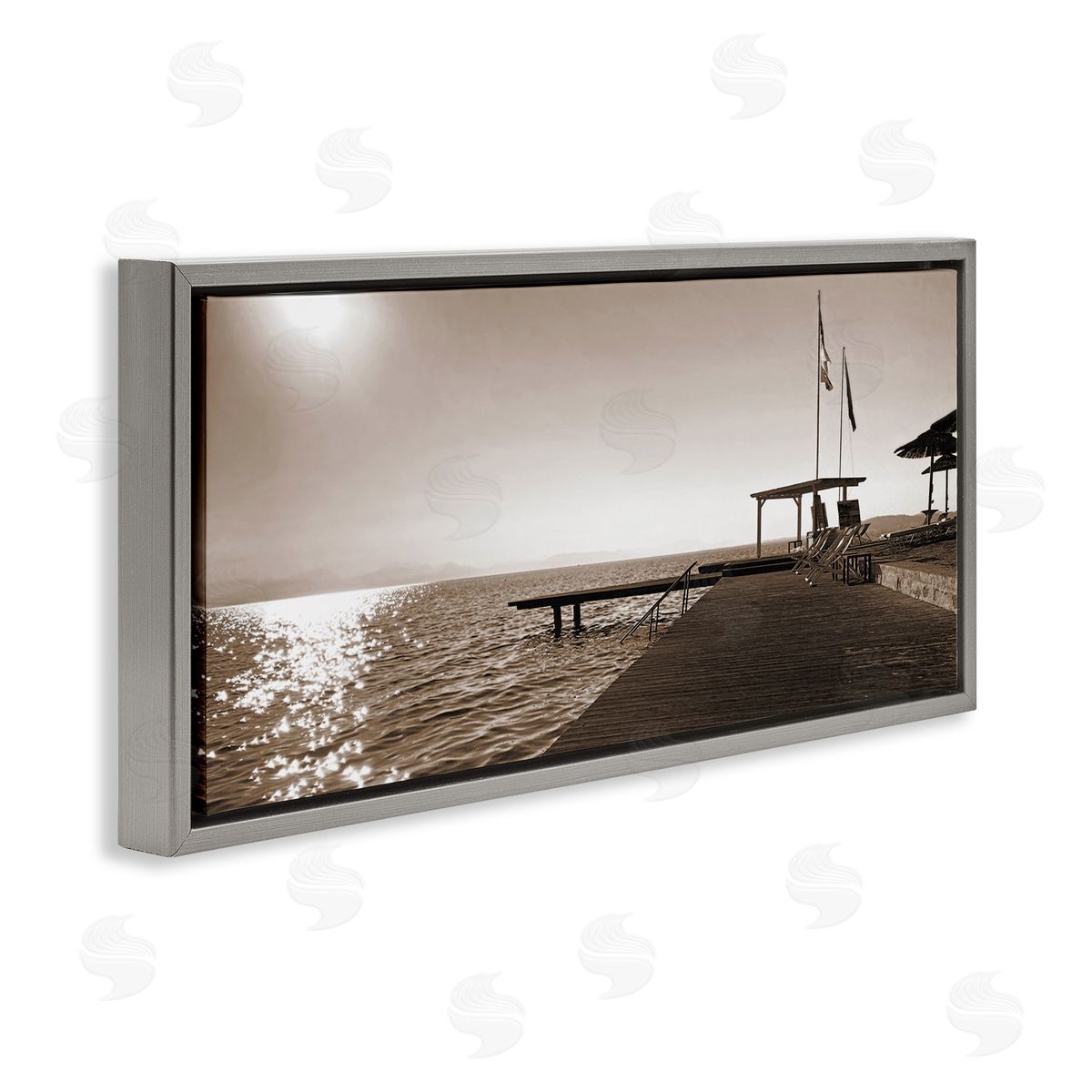 On Deck Summer Scene Grey Floating Frame Canvas Wall Art, Home Decor by Noah Bay