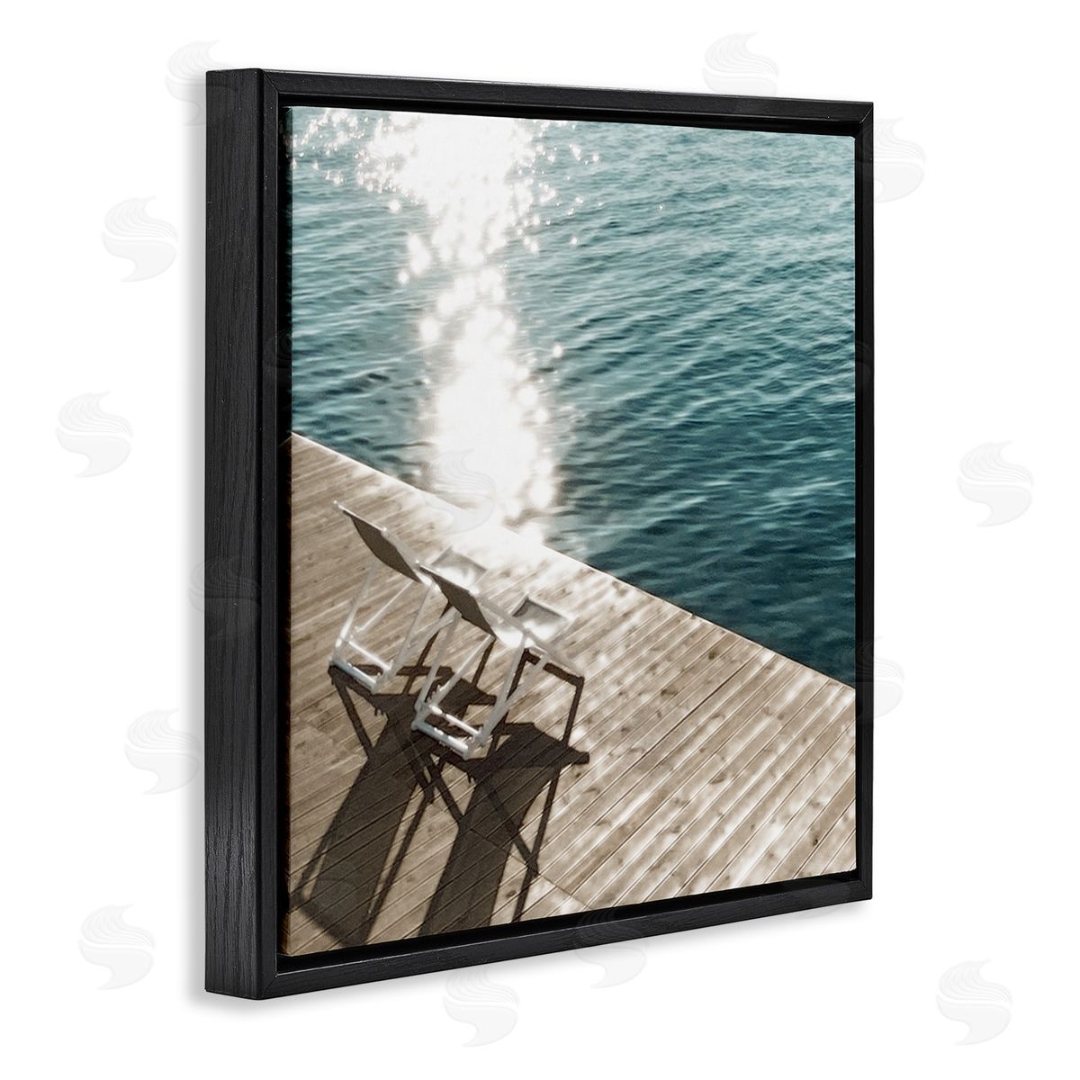 Deck Chair Shadows Black Floating Frame Canvas Wall Art, Home Decor by Noah Bay