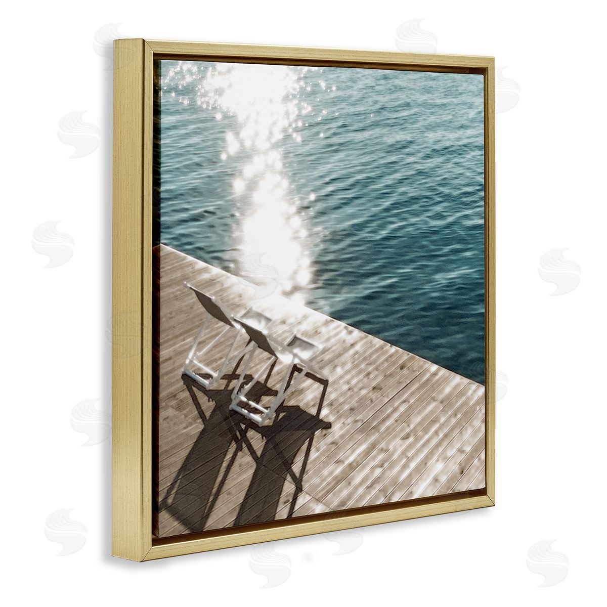 Deck Chair Shadows Gold Floating Frame Canvas Wall Art, Home Decor by Noah Bay