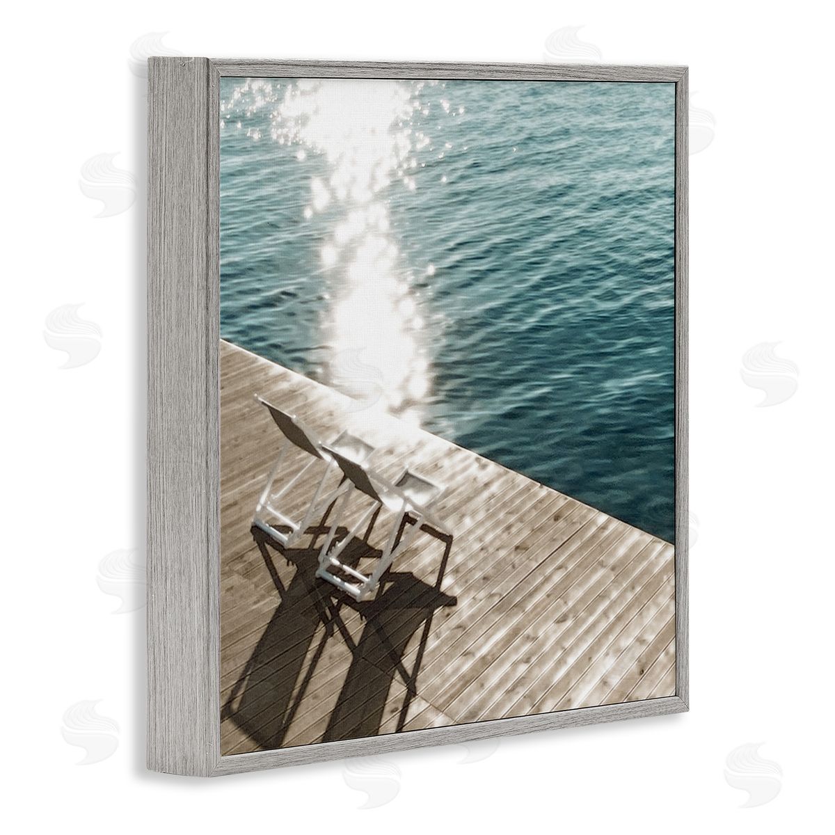 Deck Chair Shadows Grey Frame Print Wall Art, Home Decor by Noah Bay