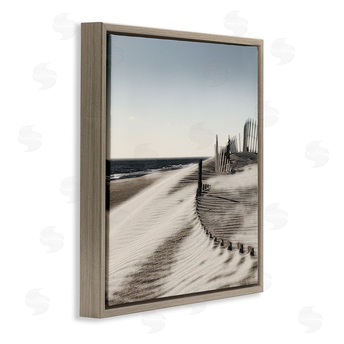 Rippled Beach Fence Brown Floating Frame Canvas Wall Art, Home Decor by Noah Bay
