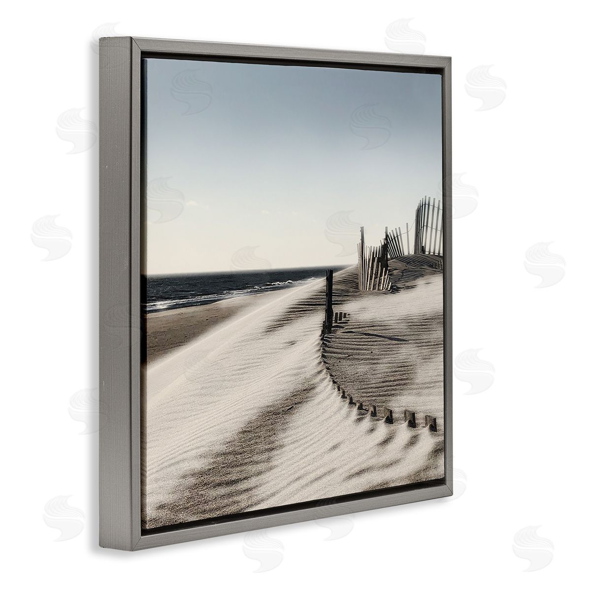 Rippled Beach Fence Grey Floating Frame Canvas Wall Art, Home Decor by Noah Bay