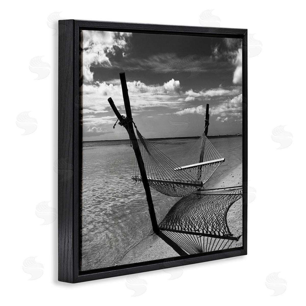 Windward Beach Hammock Black Floating Frame Canvas Wall Art, Home Decor by Noah Bay