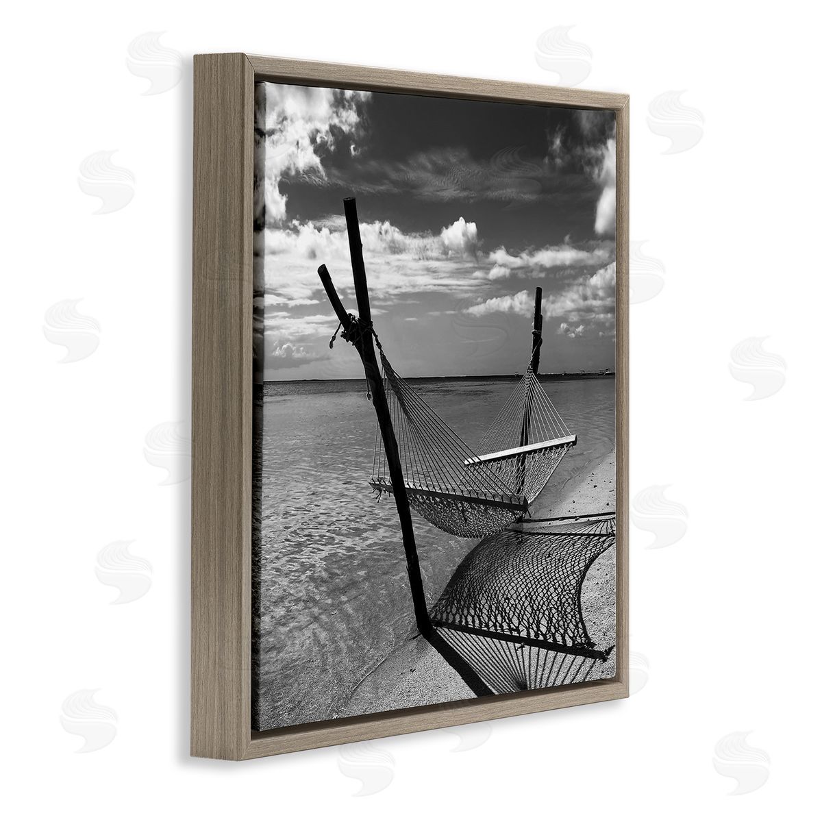 Windward Beach Hammock Brown Floating Frame Canvas Wall Art, Home Decor by Noah Bay