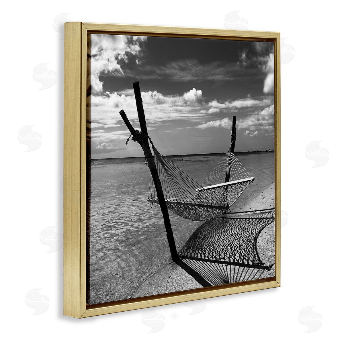 Windward Beach Hammock Gold Floating Frame Canvas Wall Art, Home Decor by Noah Bay