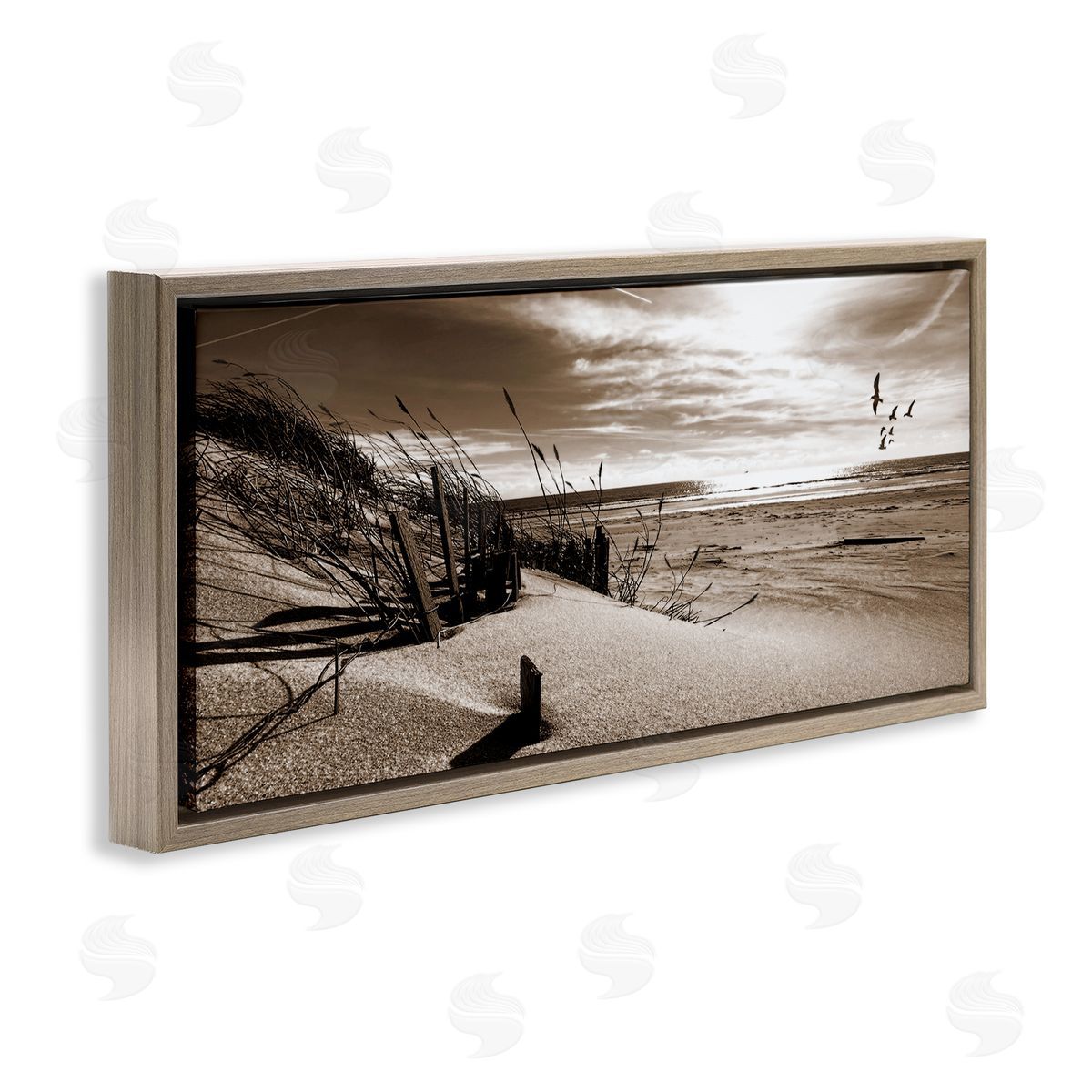 Zen Sands Beach Brown Floating Frame Canvas Wall Art, Home Decor by Noah Bay