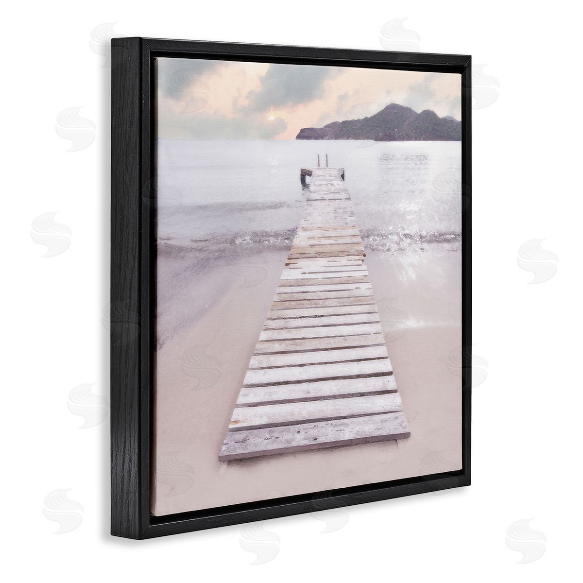 Zen Beach Dock Black Floating Frame Canvas Wall Art, Home Decor by Noah Bay