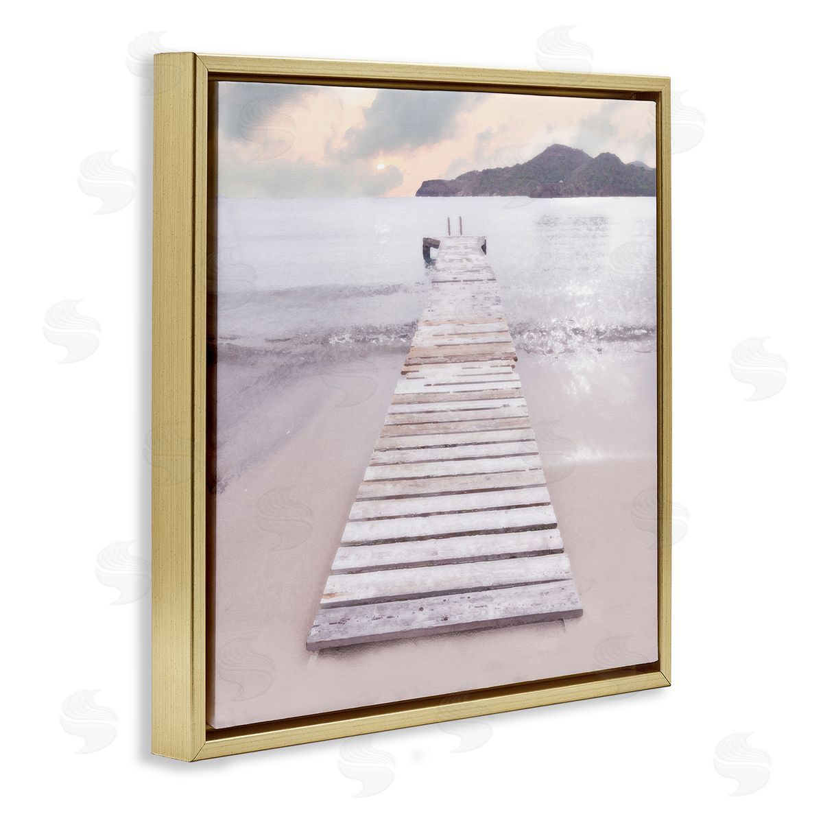 Zen Beach Dock Gold Floating Frame Canvas Wall Art, Home Decor by Noah Bay
