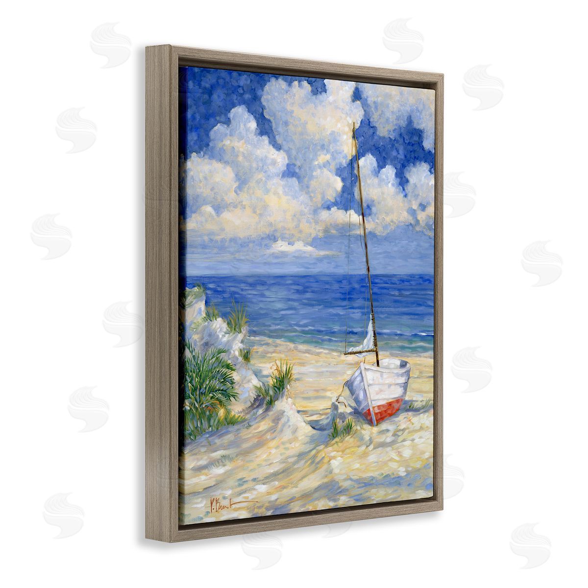 Costa Del Sol View Brown Floating Frame Canvas Wall Art, Home Decor by Paul Brent