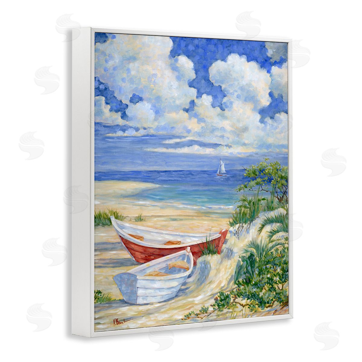 Two Boats on Sand White Frame Print Wall Art, Home Decor by Paul Brent