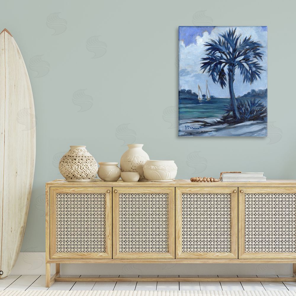 Paul Brent Blue Palm Impressions Canvas Wall Art Print in Room