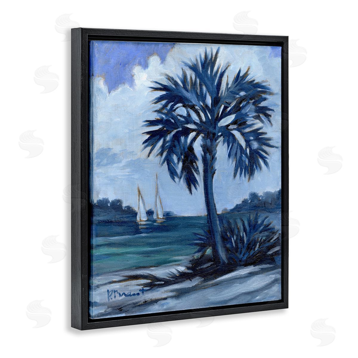 Paul Brent Blue Palm Impressions Black Floating Frame Canvas Wall Art Print