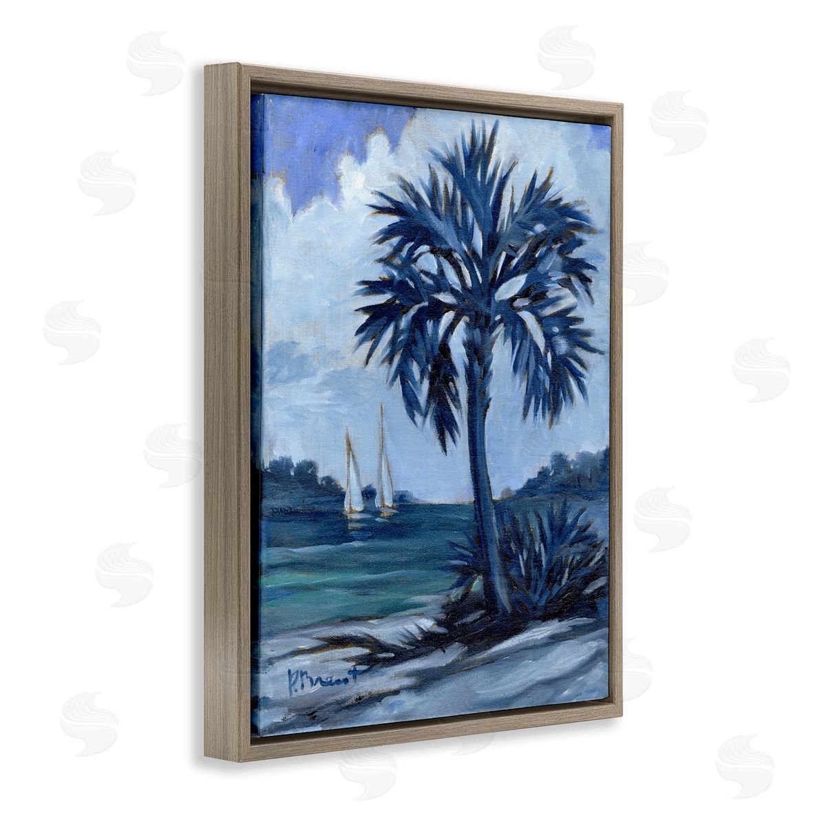 Paul Brent Blue Palm Impressions Brown Floating Frame Canvas Wall Art Print
