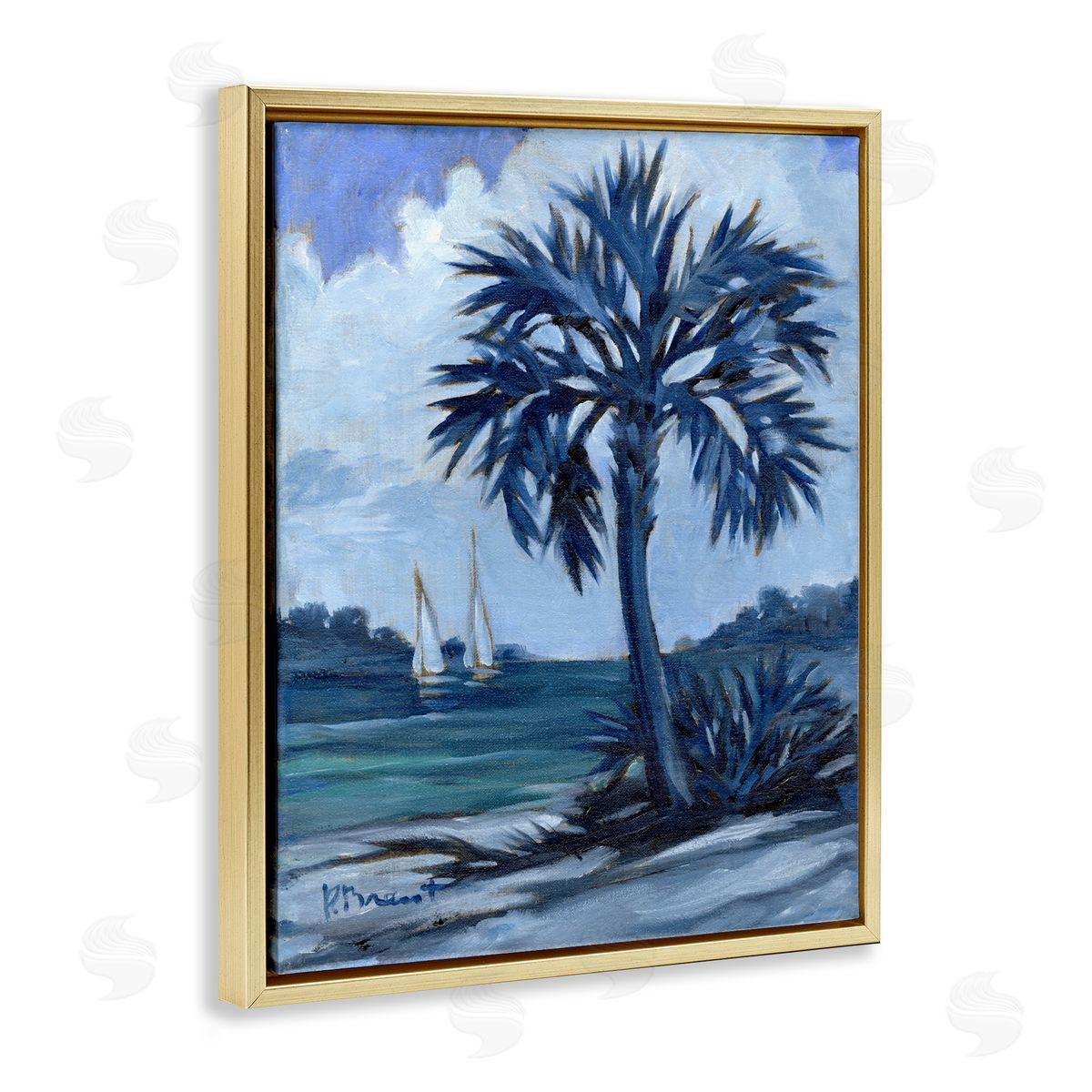 Paul Brent Blue Palm Impressions Gold Floating Frame Canvas Wall Art Print