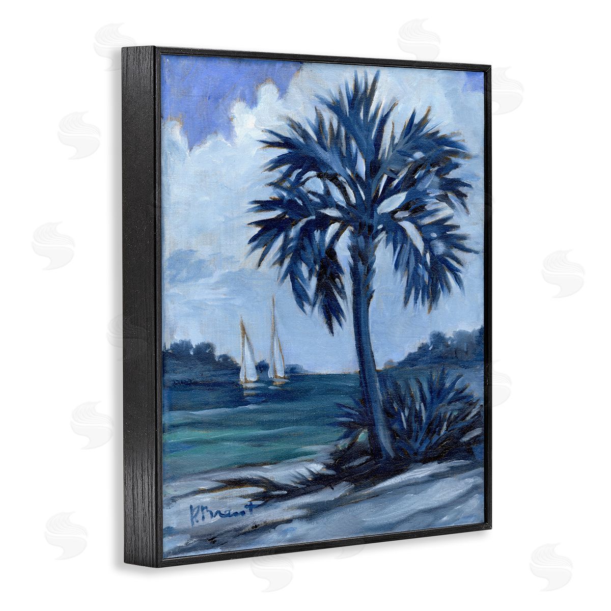 Paul Brent Blue Palm Impressions Black Framed Giclee Wall Art Print