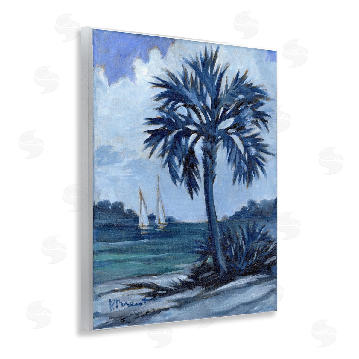 Paul Brent Blue Palm Impressions Wooden Wall Plaque Art Print