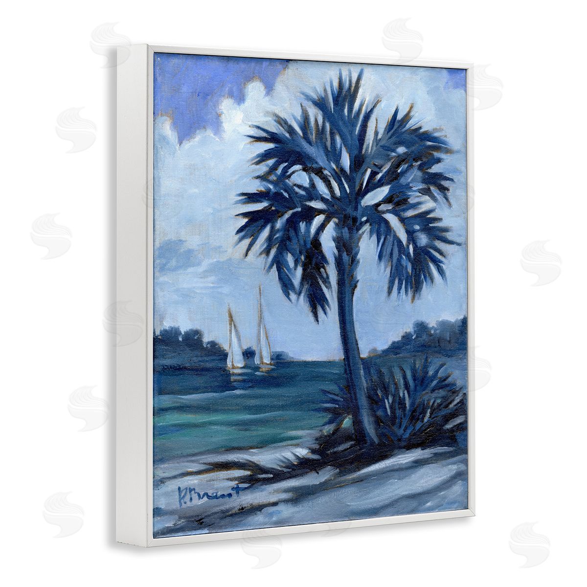 Paul Brent Blue Palm Impressions White Framed Giclee Wall Art Print