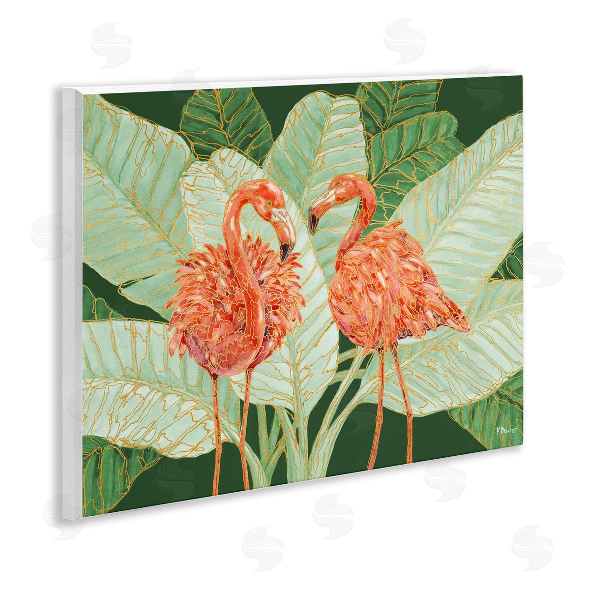 Martinique Flamingos and Leaves Wood Plaque Wall Art, Home Decor by Paul Brent