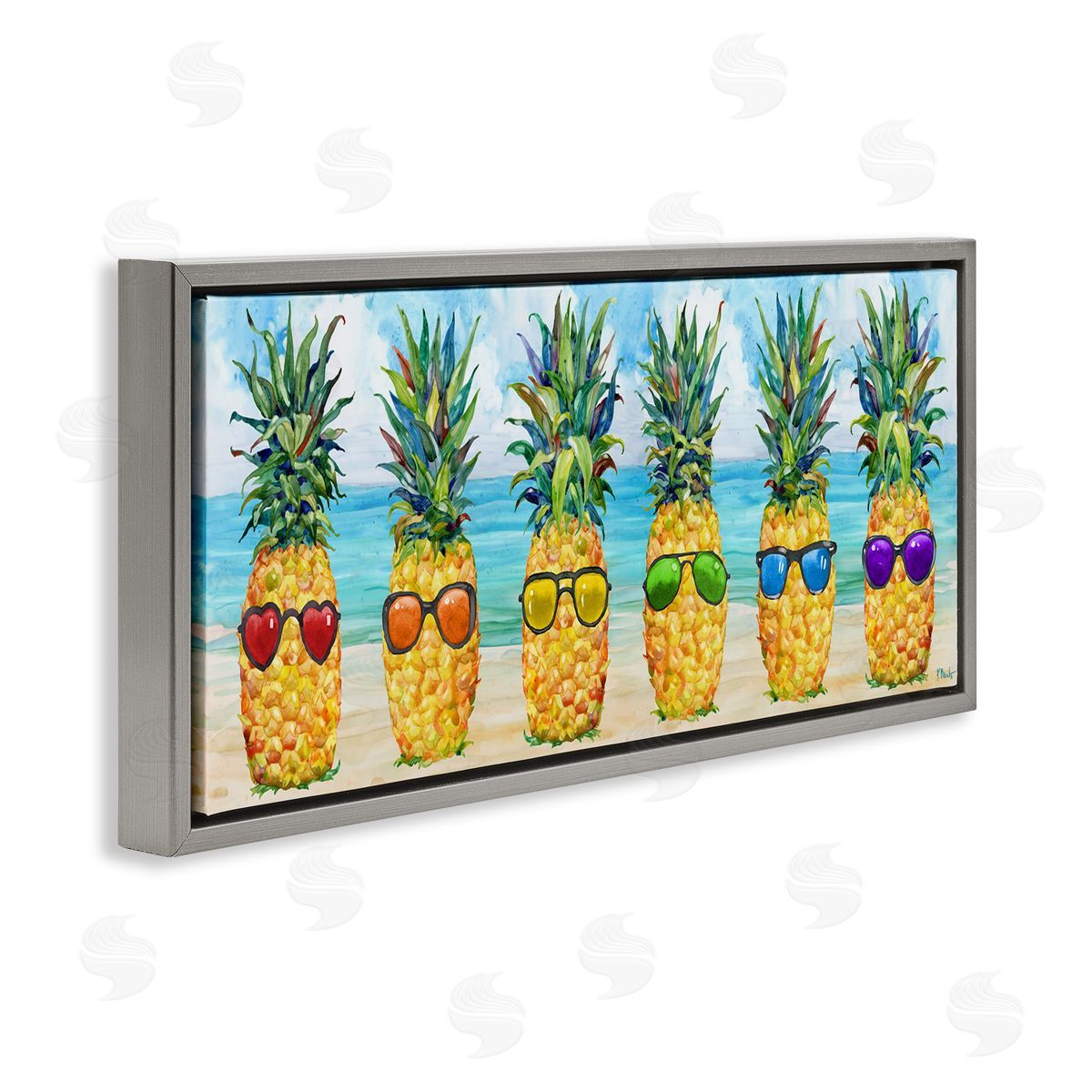 Rainbow Beach Pineapples Grey Floating Frame Canvas Wall Art, Home Decor by Paul Brent