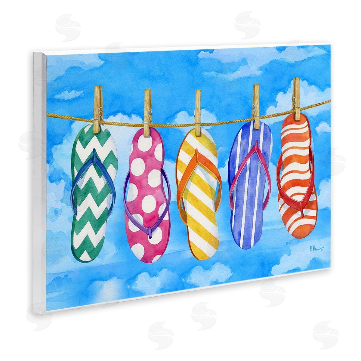 Flip Flops on Clothesline Wood Plaque Wall Art, Home Decor by Paul Brent