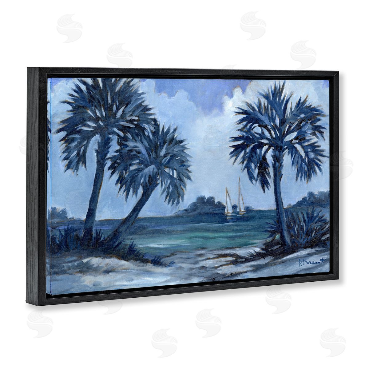 Indigo Palms Impressions Black Floating Frame Canvas Wall Art, Home Decor by Paul Brent